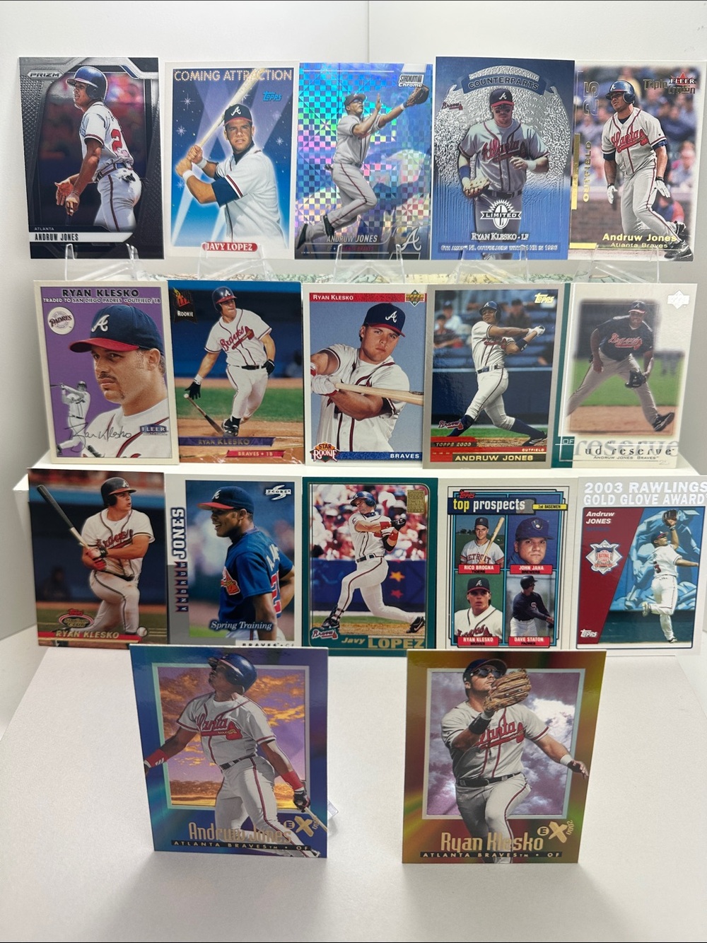 Braves Andruw Jones w/ Rookies of Ryan Klesko and Javy Lopez lot of 17
